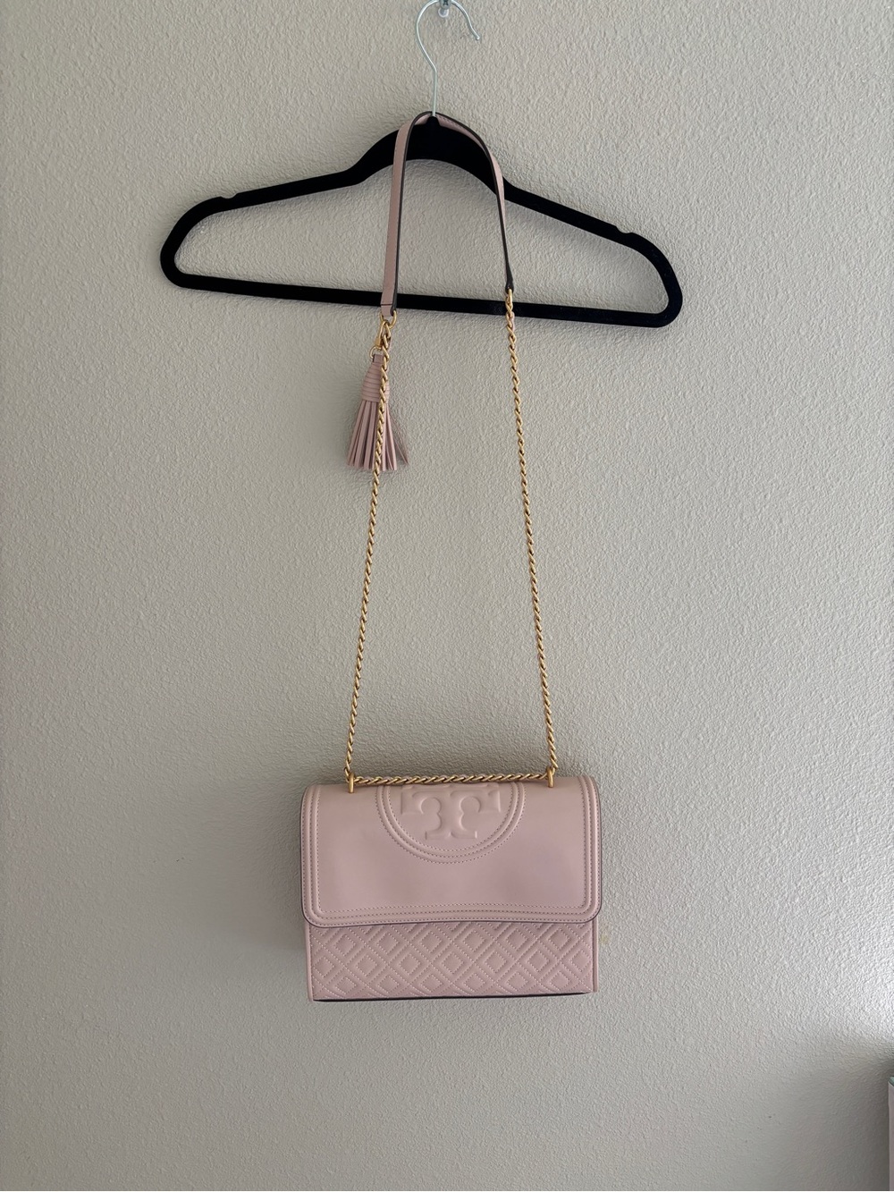 Tory Burch Blush Pink Fleming quilted crossbody bag